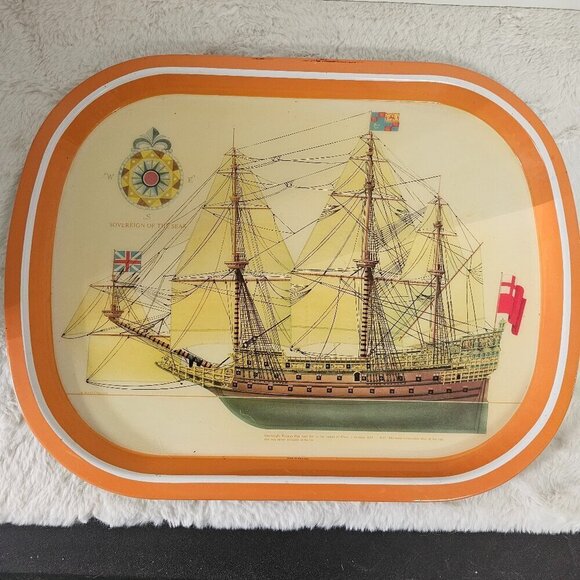 Vintage Metal Dinner Tray Ship Anit Slip Grip Nautical Retro 70s - Picture 3 of 15